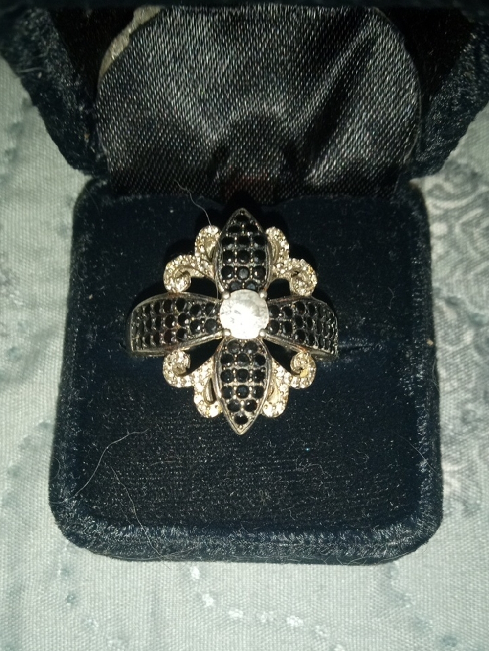 925 Silver, CZ And Black Onyx Ring Size 11 1/2